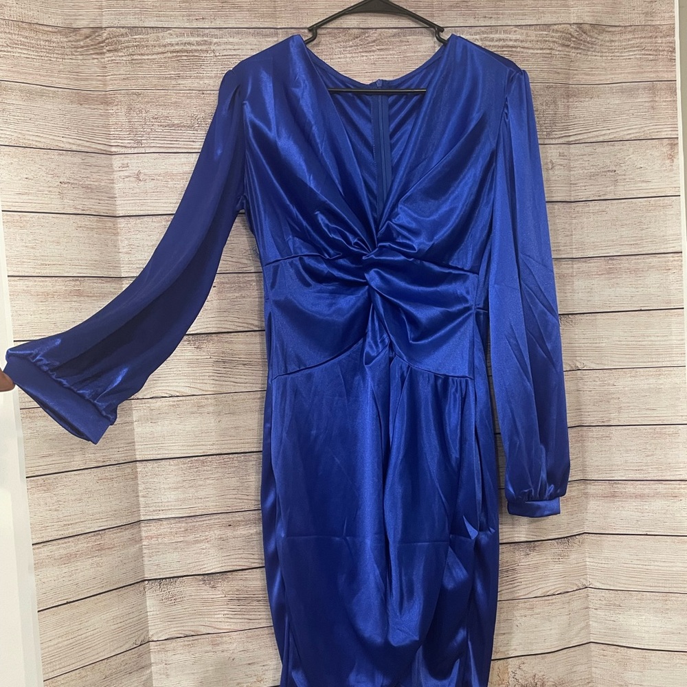 NONEA ROYAL BLUE MIDI SILK DRESS